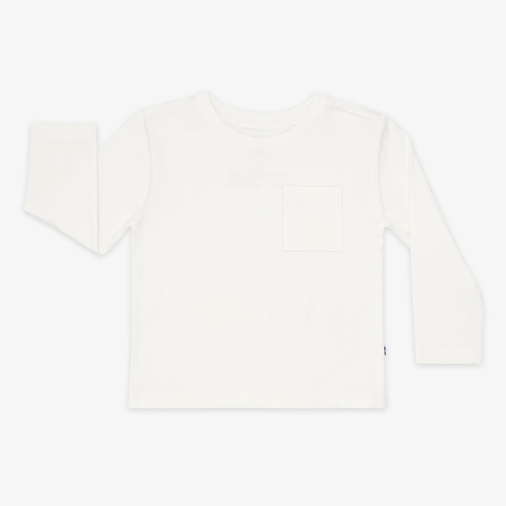 Flat lay image of the Soft White Long Sleeve Relaxed Pocket Tee
