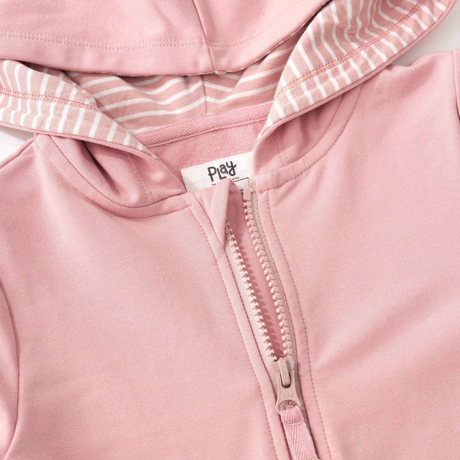 Close up image of the hoodie detail for the Mauve Blush Peplum Hoodie
