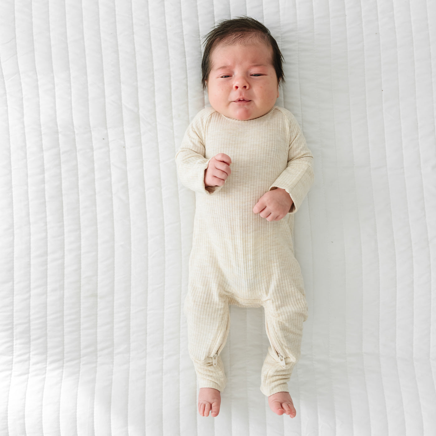 Crescent Zippy - Heather Oatmeal Ribbed Crescent Zippy